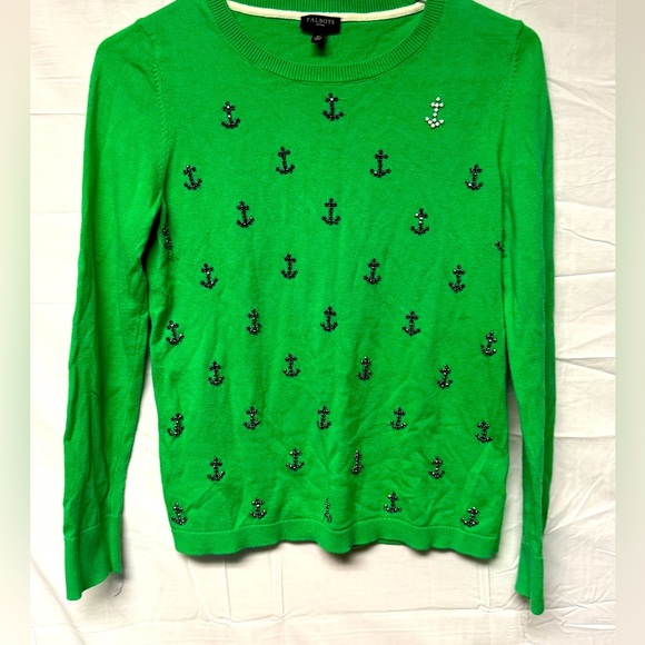 Talbots Sweaters - Talbots Petite Green Sweater with Rhinestone Anchors Size Petite Small
